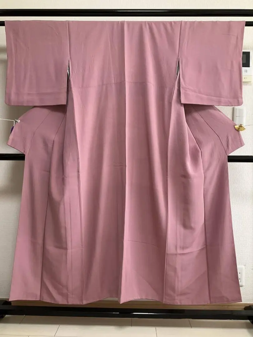 ■e3536■正絹縐綢■退紅色　袷　色無地　和服■衣長150　裄63 的縮圖