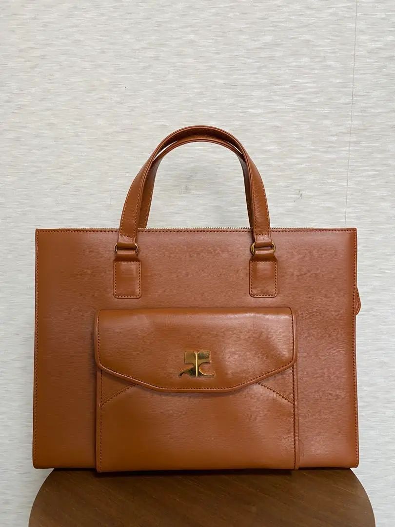 極美品　courreges クレージュ　ハンドバッグ　レザー　ブラウン　本革 極美品】coureges ハンドバッグ 2way 肩掛け レザー ブラウン