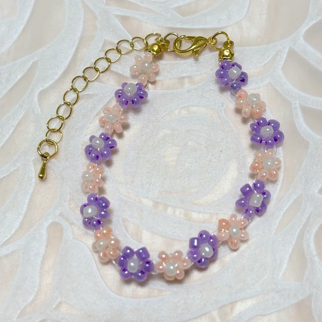 Thumbnail of Handmade Purple Orange Flower Bead Bracelet