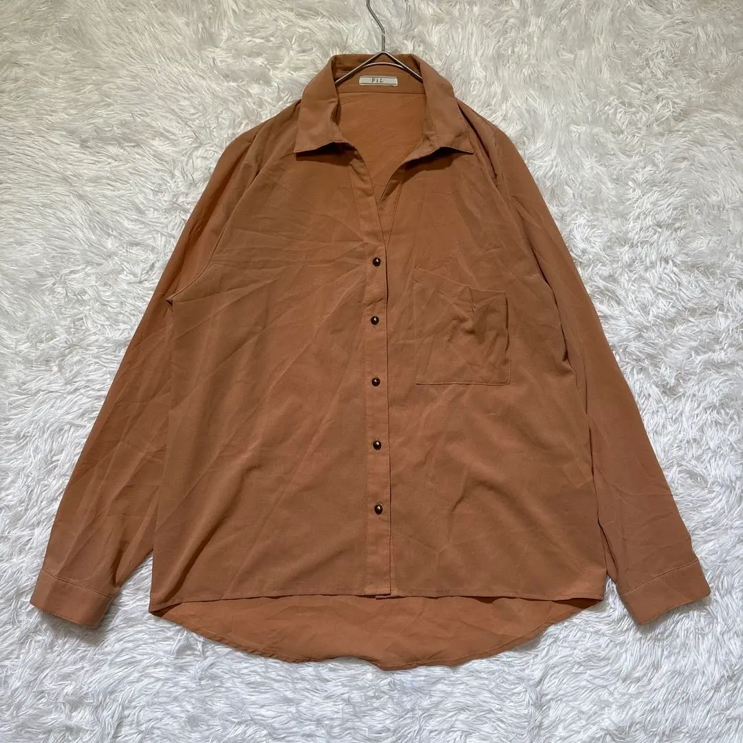 Thumbnail of Phil Open Collar Shirt Blouse Polyester Long Sleeve Brown M