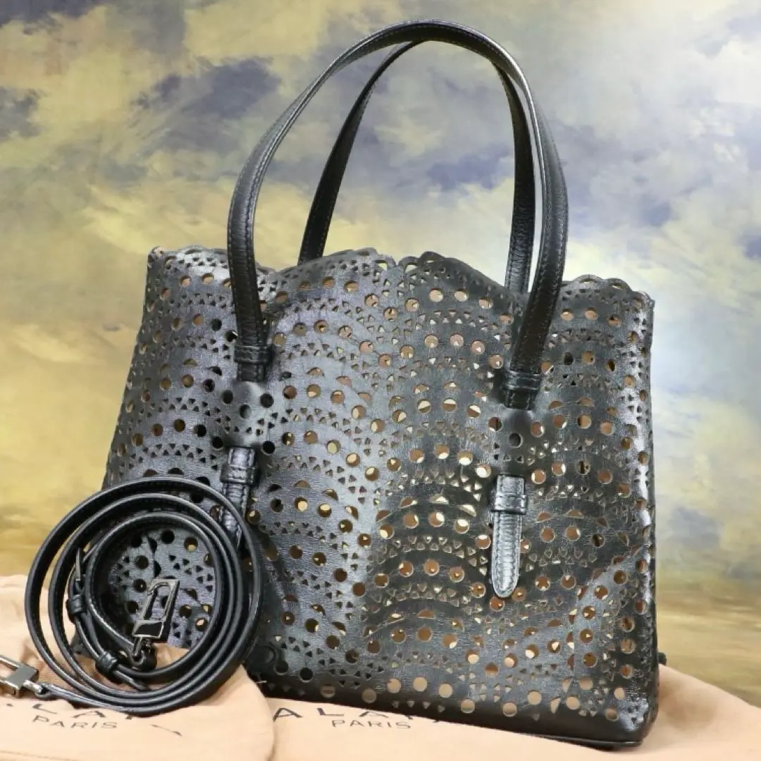 未使用級✨ アライア ミーナ ウェーブ ハンドバッグ 2way レザー 黒 ALAÏA ラクスカーフスキン製Vienneウェーブ Mina16バッグ