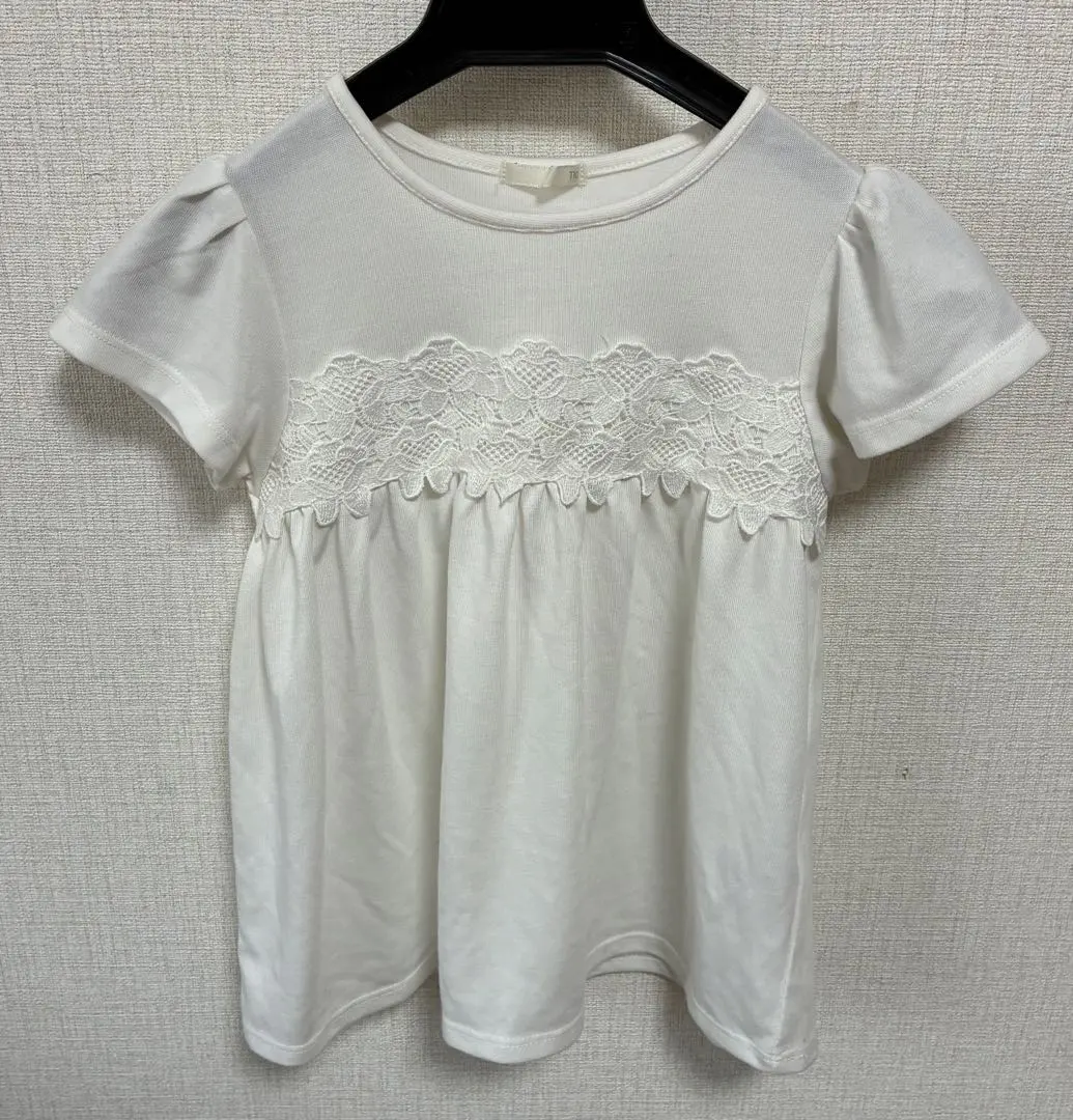 【110cm】女童 蕾絲上衣／白色／泡泡袖／外出服 的縮圖