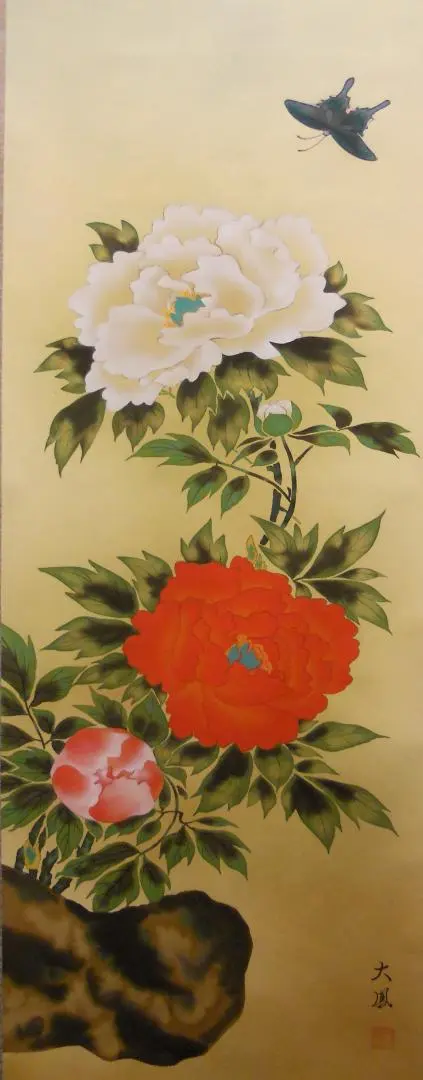 掛け軸 小川大鳳 作 『 糸瓜に朝顔 』 絹本 希少 軸装 茶道具 掛軸 美品 掛け軸 小川大鳳 作 『 糸瓜に朝顔 』 絹本 希少 軸装 茶道具