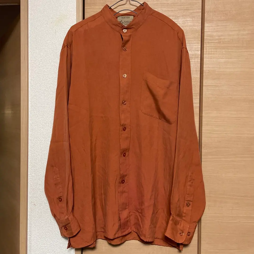 Thumbnail of High-Quality Pure Silk 100% Band Collar Remake Shirt Vintage Used Clothing Spring/Summer