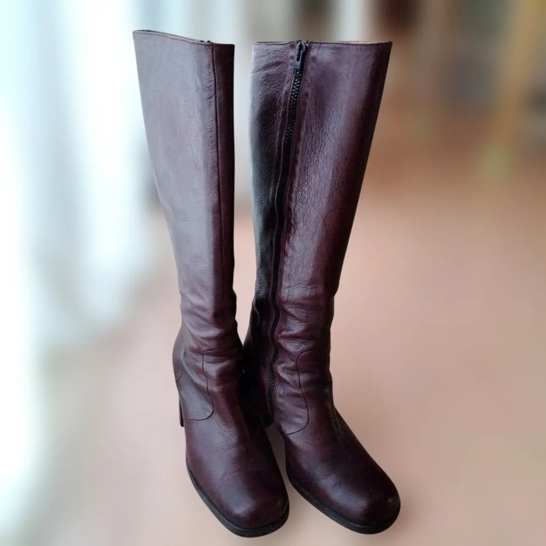 24公分 波爾多 紅色 葡萄牙製 皮革 長靴 尺寸5 的縮圖