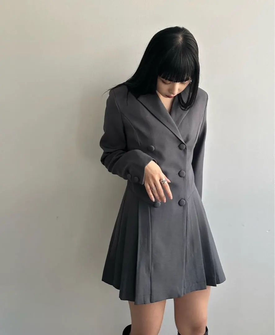 Thumbnail of TRIFLE Double-Breasted Pleated Mini Dress