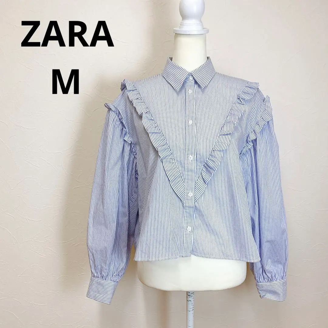 ZARA - フリル付きストライプ柄ポプリンシャツ ZARA - フリル付きストライプ柄ポプリンシャツ zara ポプリンの