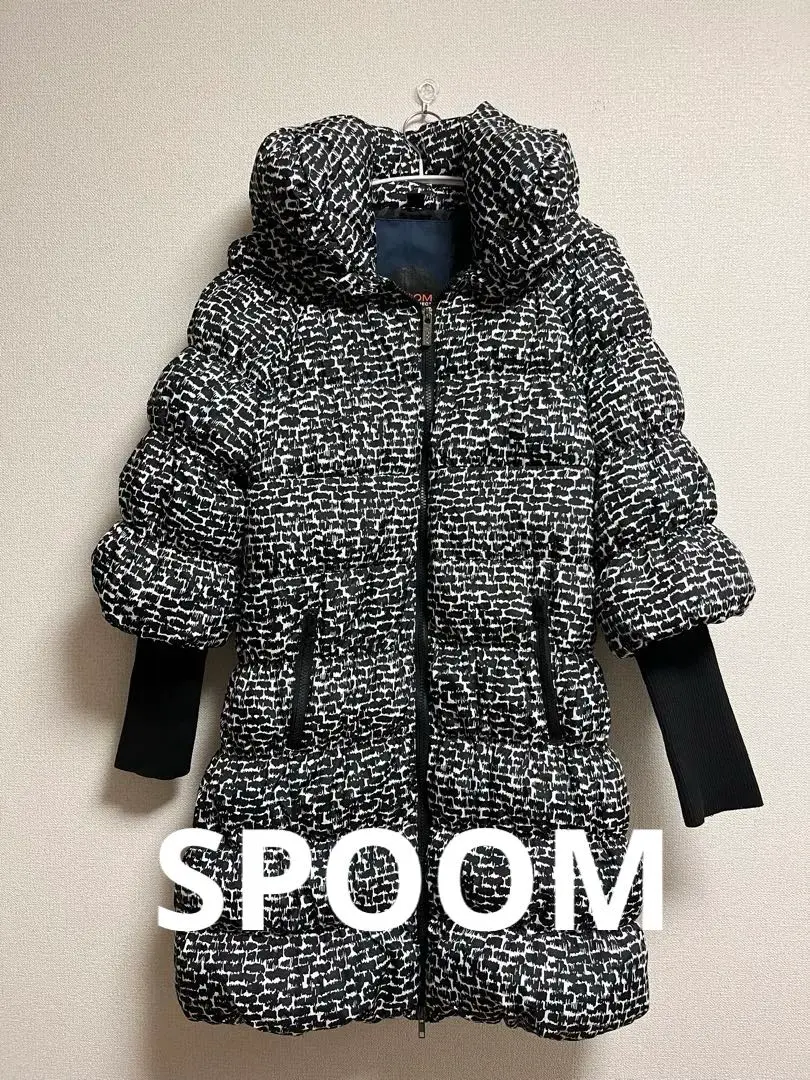 美品】SPOOM ファー着脱フード付 ヒョウ柄 ロング ダウンコート