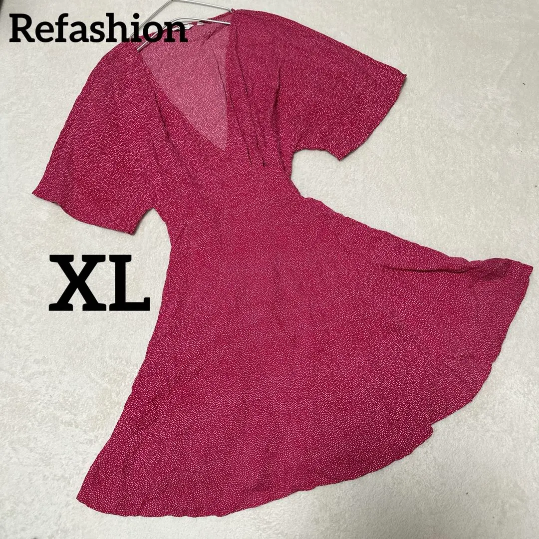 Refashion 粉紅色圓點V領裹身裙 XL 的縮圖