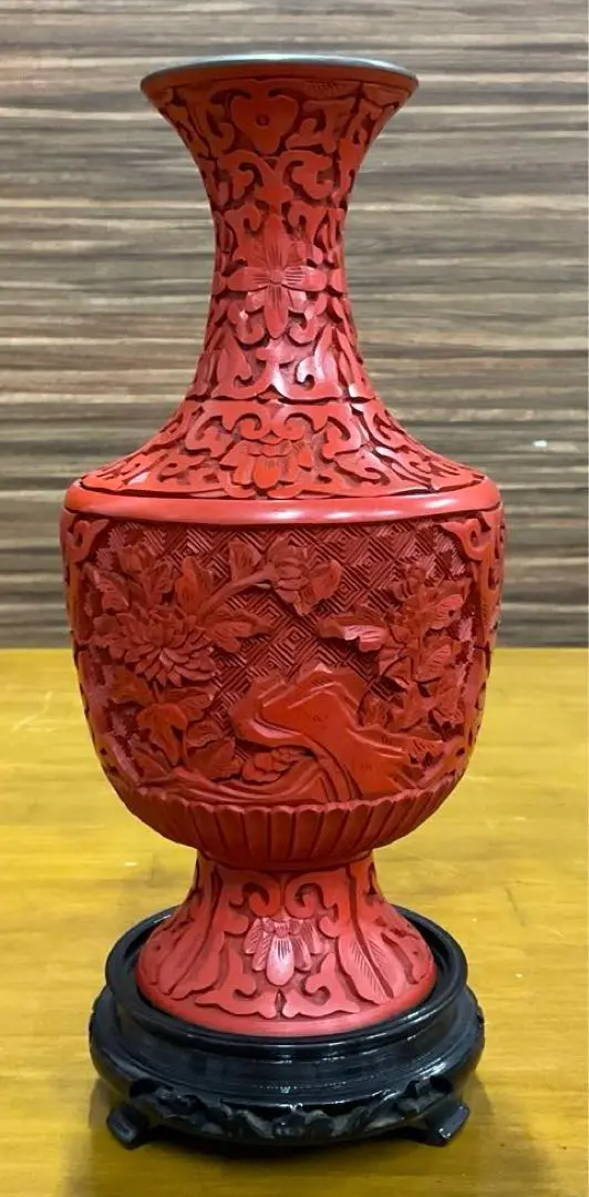 堆朱花瓶　花台付　中国古玩骨董　高級　昭和レトロ 堆朱花瓶 花台付 中国古玩骨董 高級 昭和レトロ （2025年最新