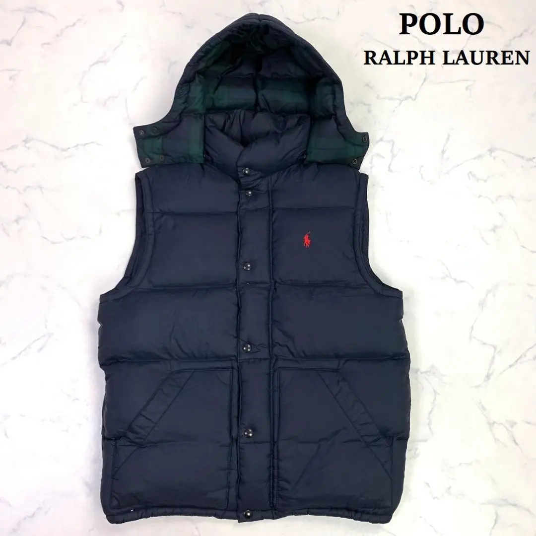 【極美品】 POLO Ralph Laurenダウンベストフード取り外し可能 極美品 POLO RALPH LAUREN ダウンベスト 刺繍 完売モデル M