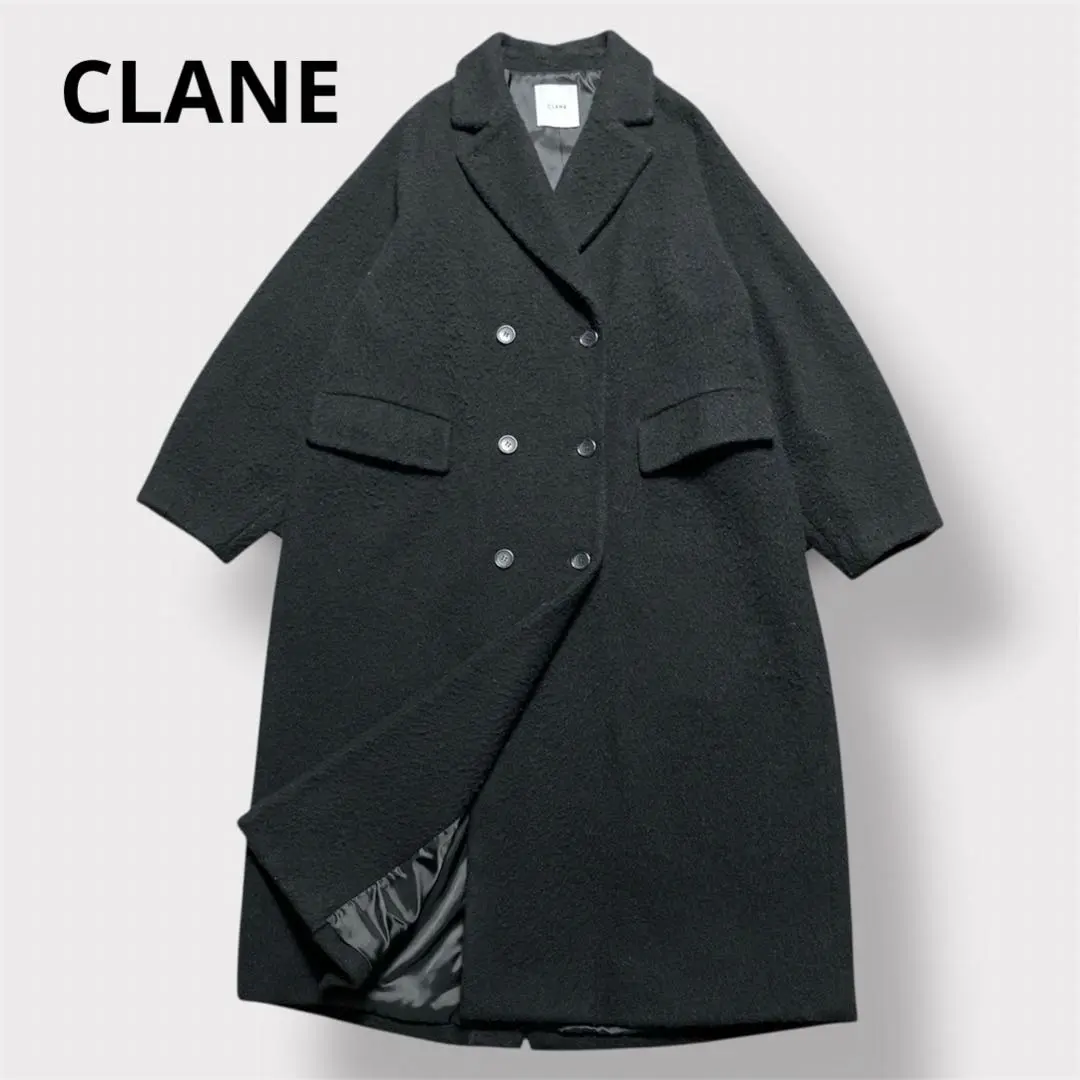 Thumbnail of CLANE Double Wool Long Coat Raglan Sleeve Shaggy Maxi Length Black