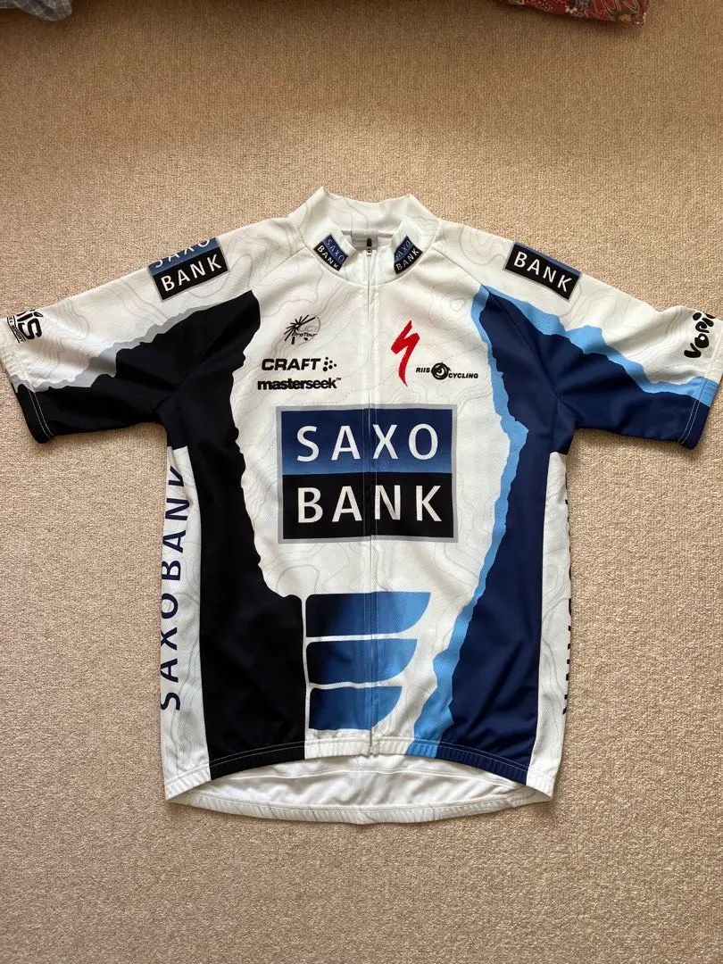SAXO BANK サイクルジャージ 長袖 ホワイト/ブラック/ブルー サクソバンク プロチーム ロードツーリング冬用アパレル 自転車
