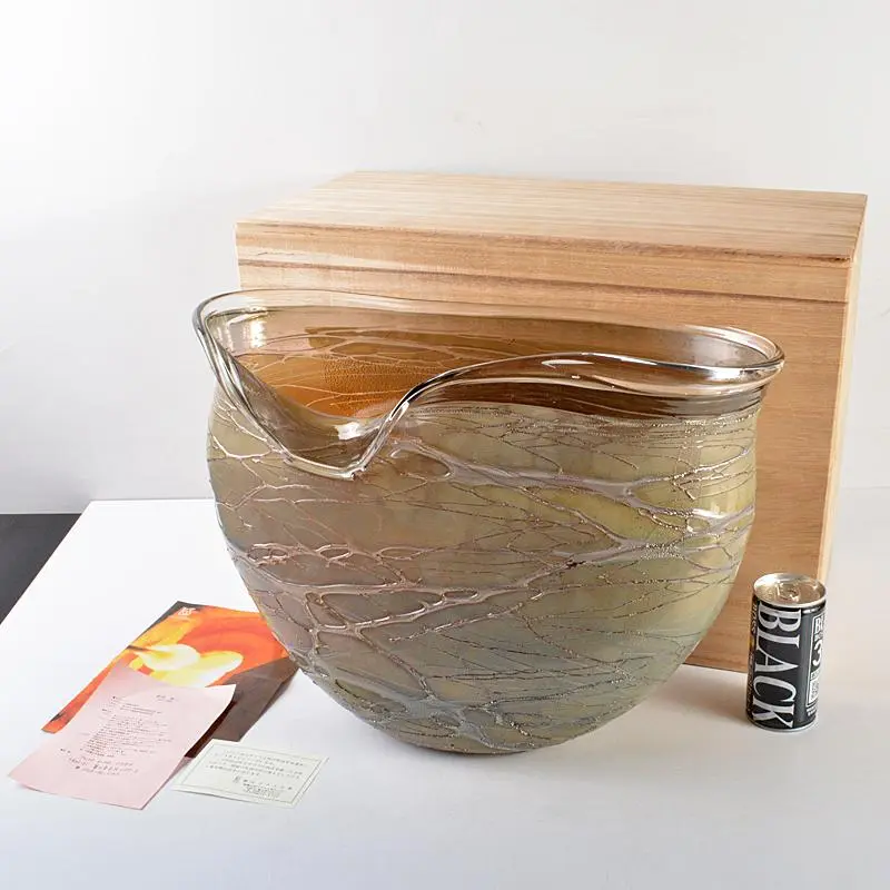 安田泰三　手吹　レース文様鉢　ガラス工芸　富山ガラス　菓子器　茶道具 富山ガラス作家 安田泰三 レース文様 花入 - メルカリ