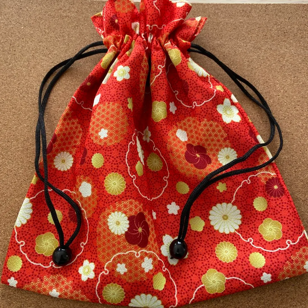 Thumbnail of Japanese Pattern Drawstring Bag - Orange