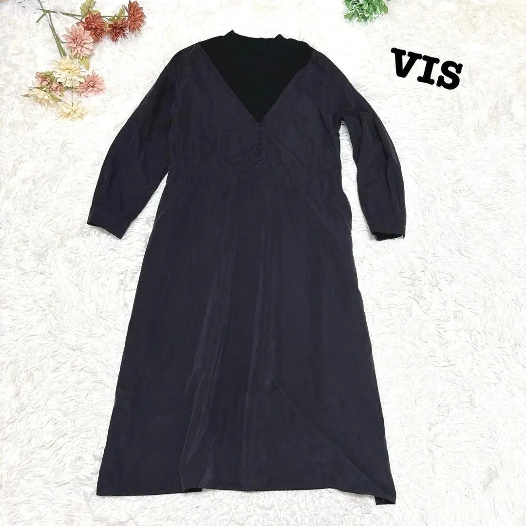 Thumbnail of s.1695 [Vis] Long Sleeve Docking Long Dress Rib Knit Black
