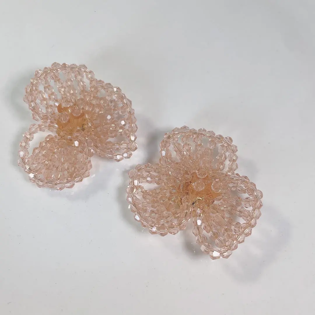 Thumbnail of Light Pink Beaded Flower Earrings