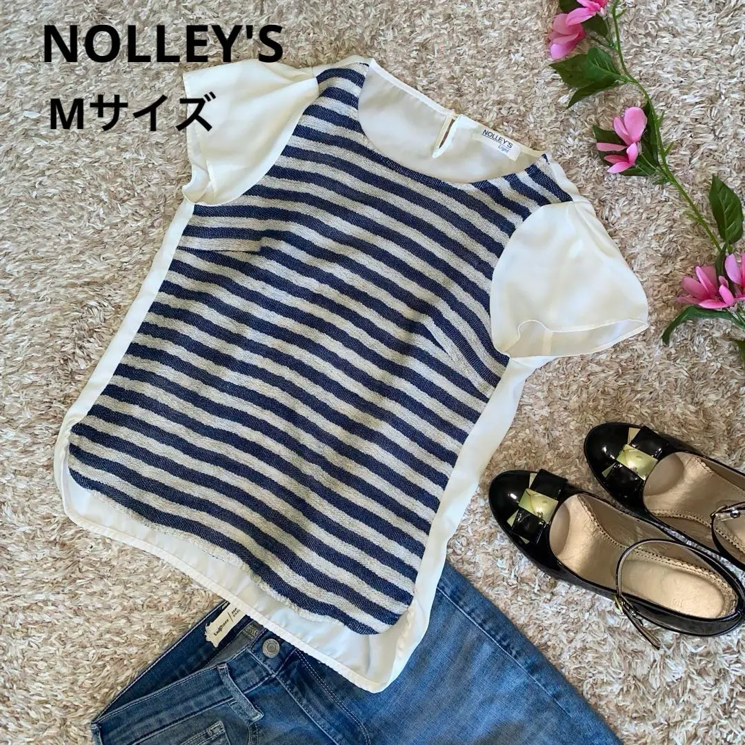 Thumbnail of NOLLEY'S Blouse Short Sleeve T-shirt Border Top M Size Women's