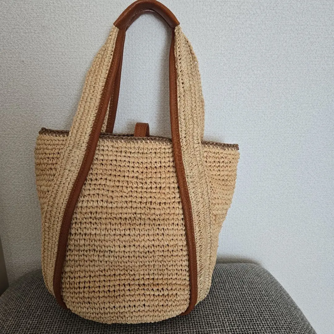 genten　かごバッグ　ストロー　ラフィア　2way レザー　スリングショルダ gentenかごバッグストローラフィア2way レザースリングショルダ