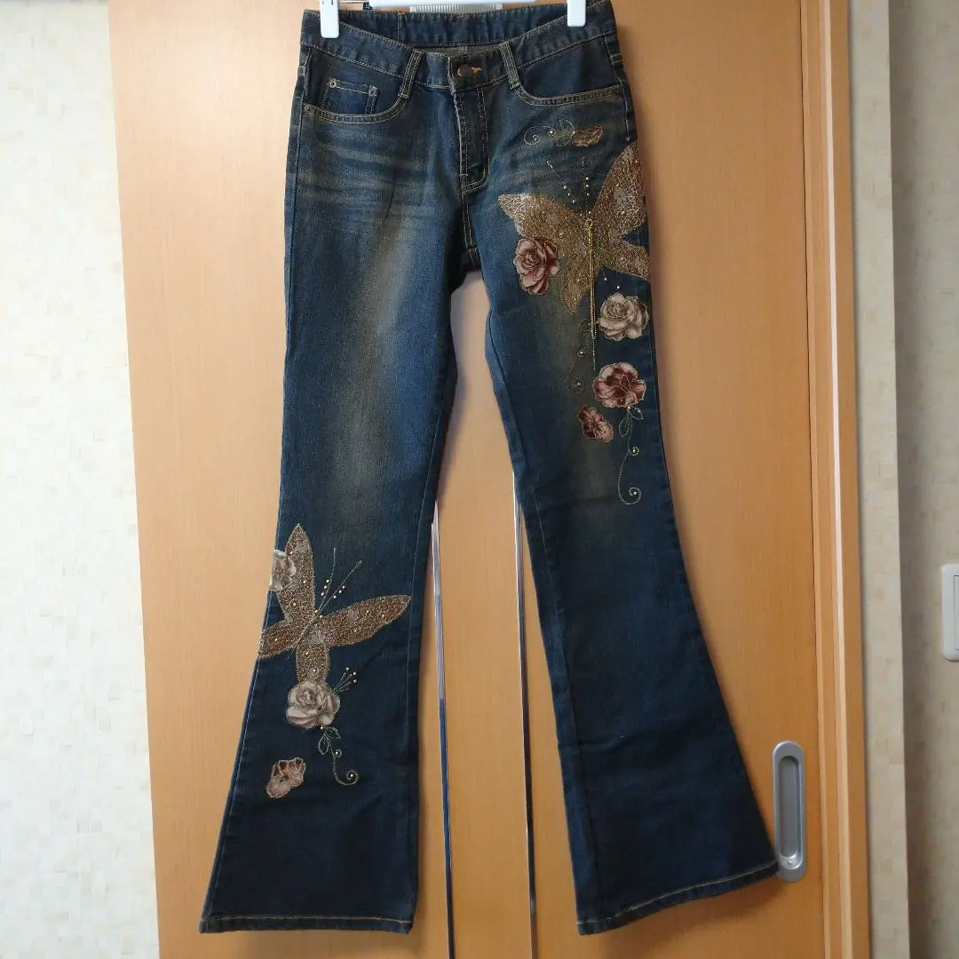 Thumbnail of ■ Embroidered Flare Pants with Flowers and Butterflies