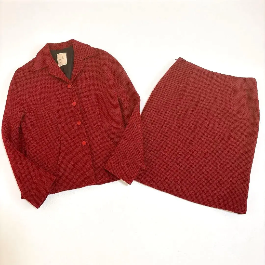 希比拉 西裝套裝 泡泡袖 羊毛 上下尺寸不同 紅色 的縮圖