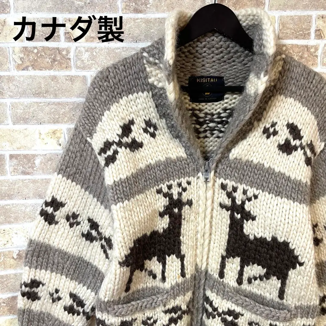 KISITAU カウチンベスト アイボリー×ブラウン　カナダ製 レア 神鳥 美品 KISITAU カウチンベスト アイボリー×ブラウン カナダ製 レア