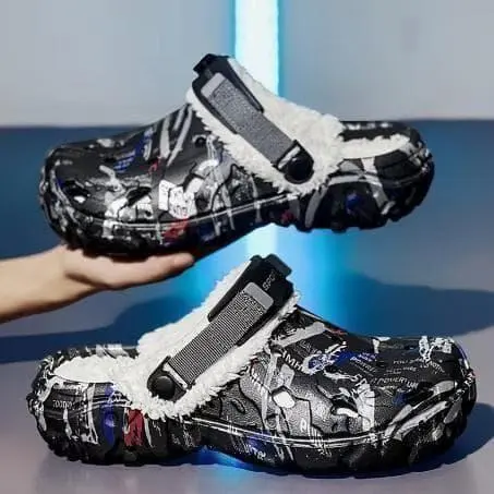 Thumbnail of Perfect for Winter Snow! Warm, Padded Print Graphic Clog-Style Sandals, Size 29.0