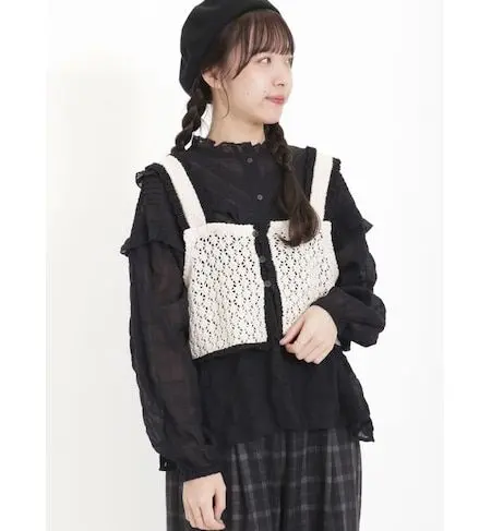 Thumbnail of Samansa Mos2 Samansa Mos2 Trimming Front and Back Vest Black Cream Lace