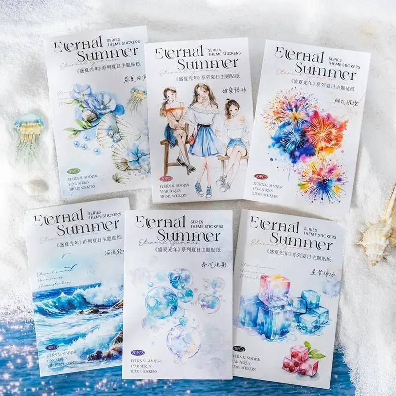 【M72】貼紙 6種120張 PET 貼紙 夏日 煙火 海邊 拼貼素材 的縮圖