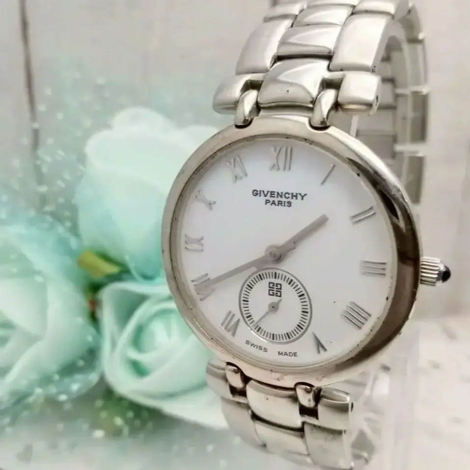 GIVENCHY 腕時計(クォーツ) 　SWISS MADE　動作確認済品 稼働品】ジバンシィ 石付き クォーツ シェル文字盤 純正ブレス