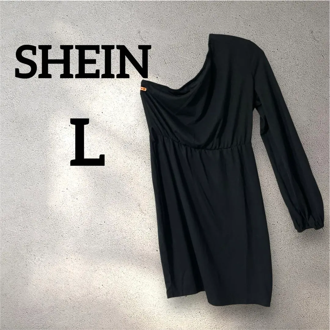 Thumbnail of SHEIN [L] Off-the-shoulder knee-length dress, black