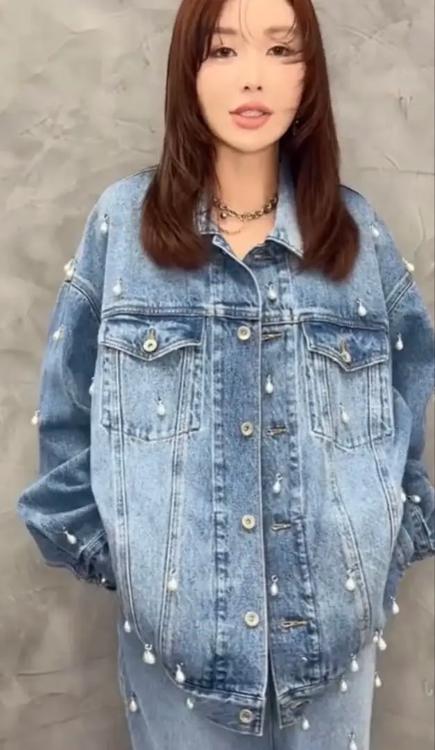 ジョゼムーンjosemoonパールデニムジャケット OVER DENIM JACKET with PEARL/オーバーデニムジャケットウィズ