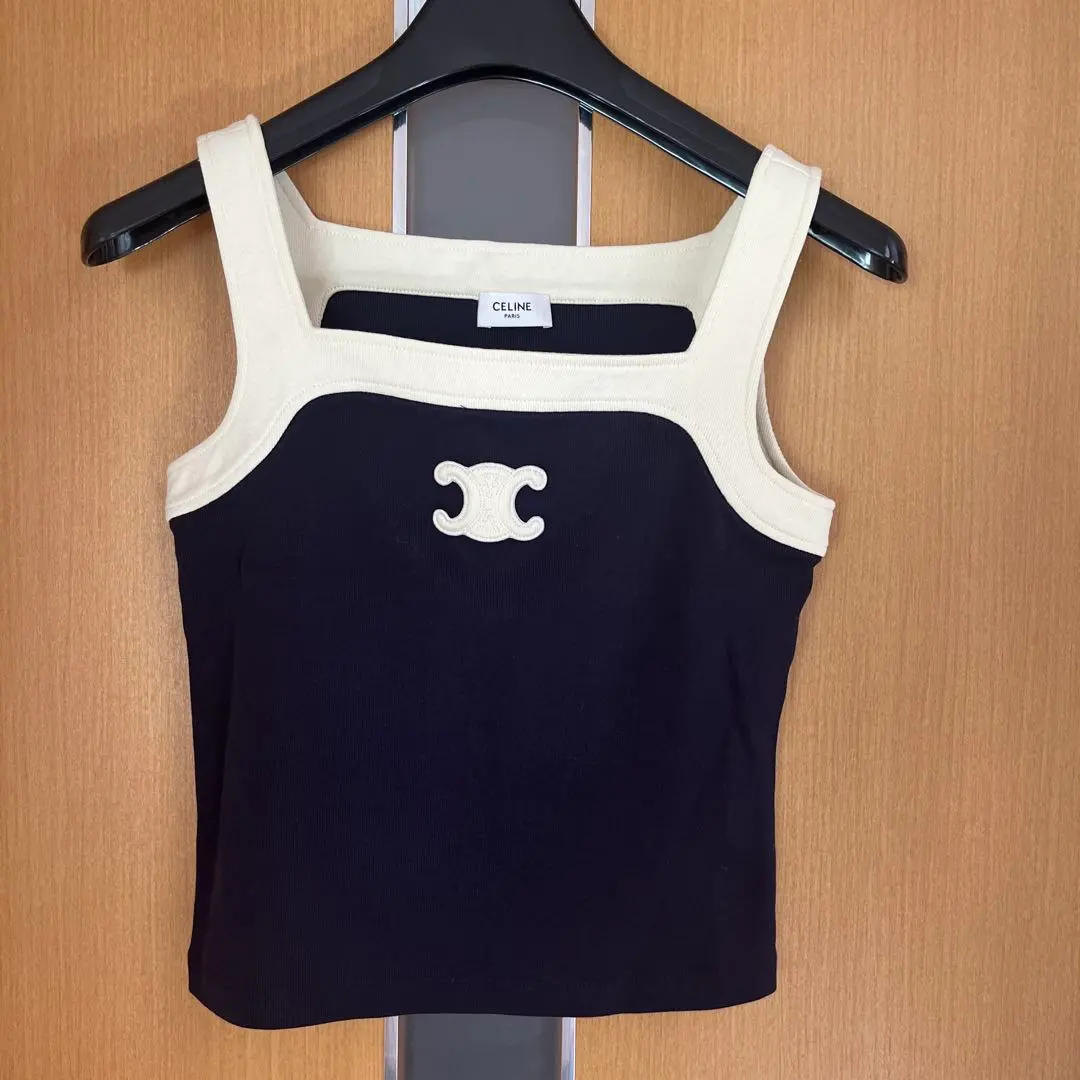 セリーヌ　ストライプタンクトップ ネイビー 新品XS【セリーヌ】CELINEトリオンフ ストライプ タンクトップ - メルカリ