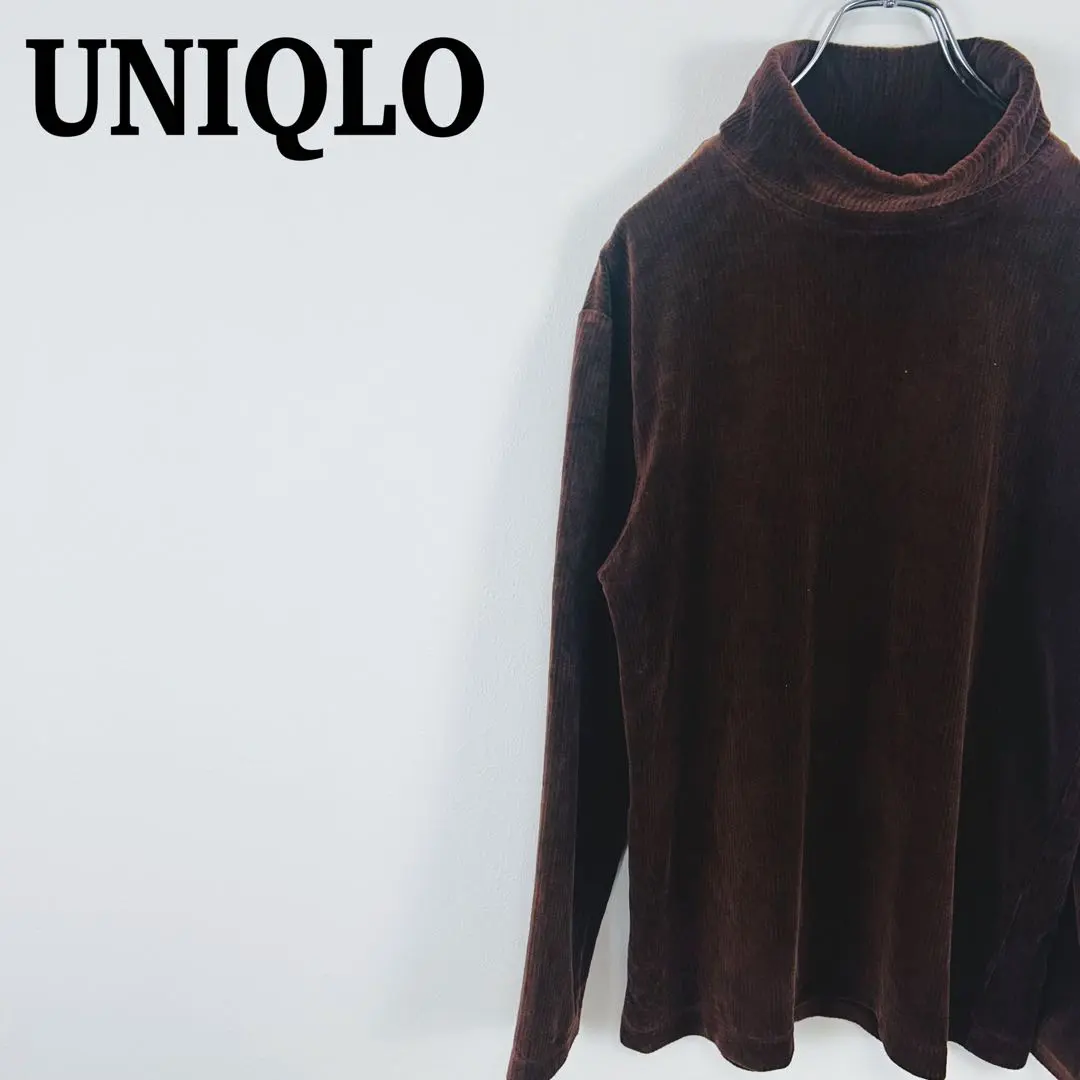 舊款UNIQLO 棕色 高領 針織衫 稀有燈芯絨 的縮圖