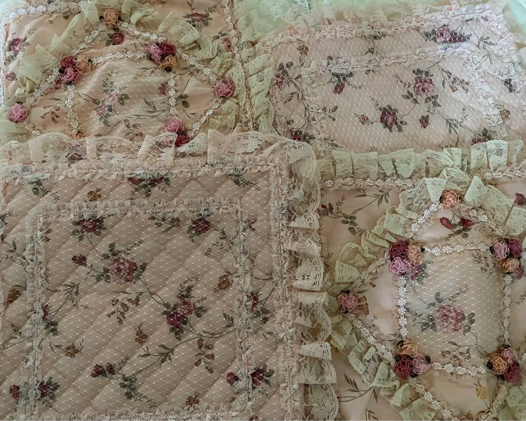 Thumbnail of Two types of floral lace cushion covers (2 each) + cushions