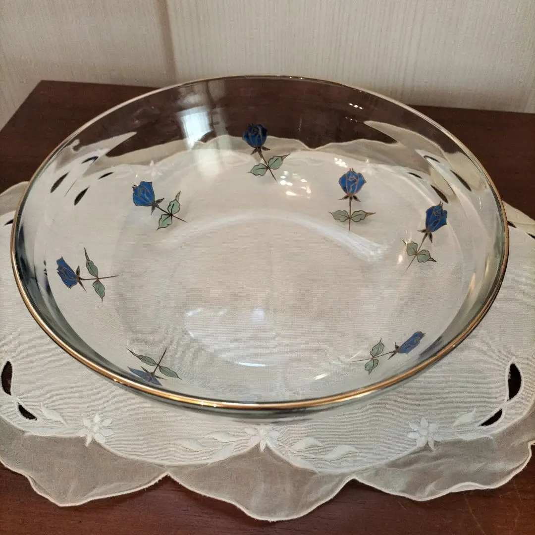 玻璃大缽 薔薇花紋 復古 的縮圖