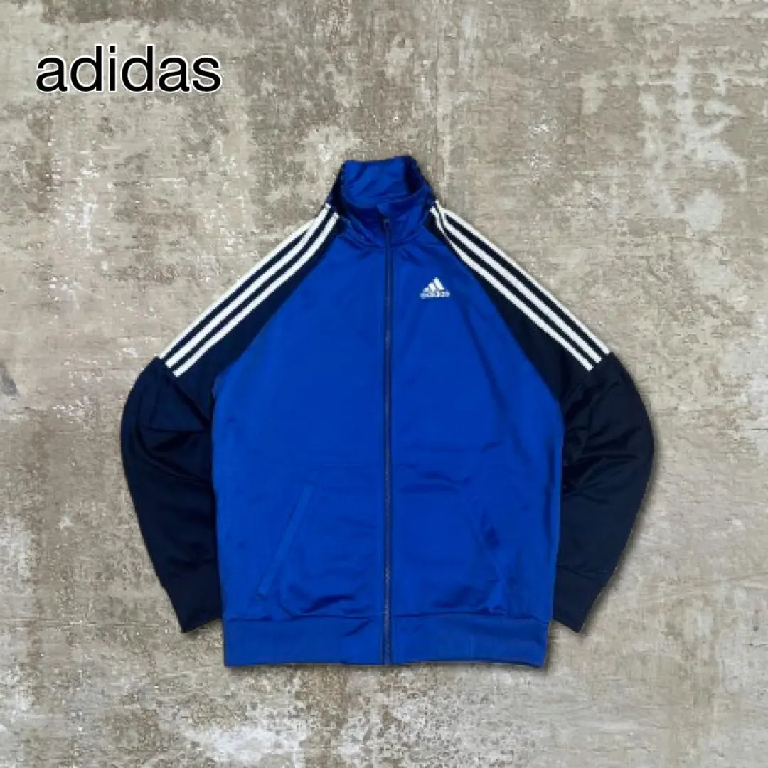 Thumbnail of Adidas track jacket, blue and navy, raglan sleeves, short length, vintage, size L