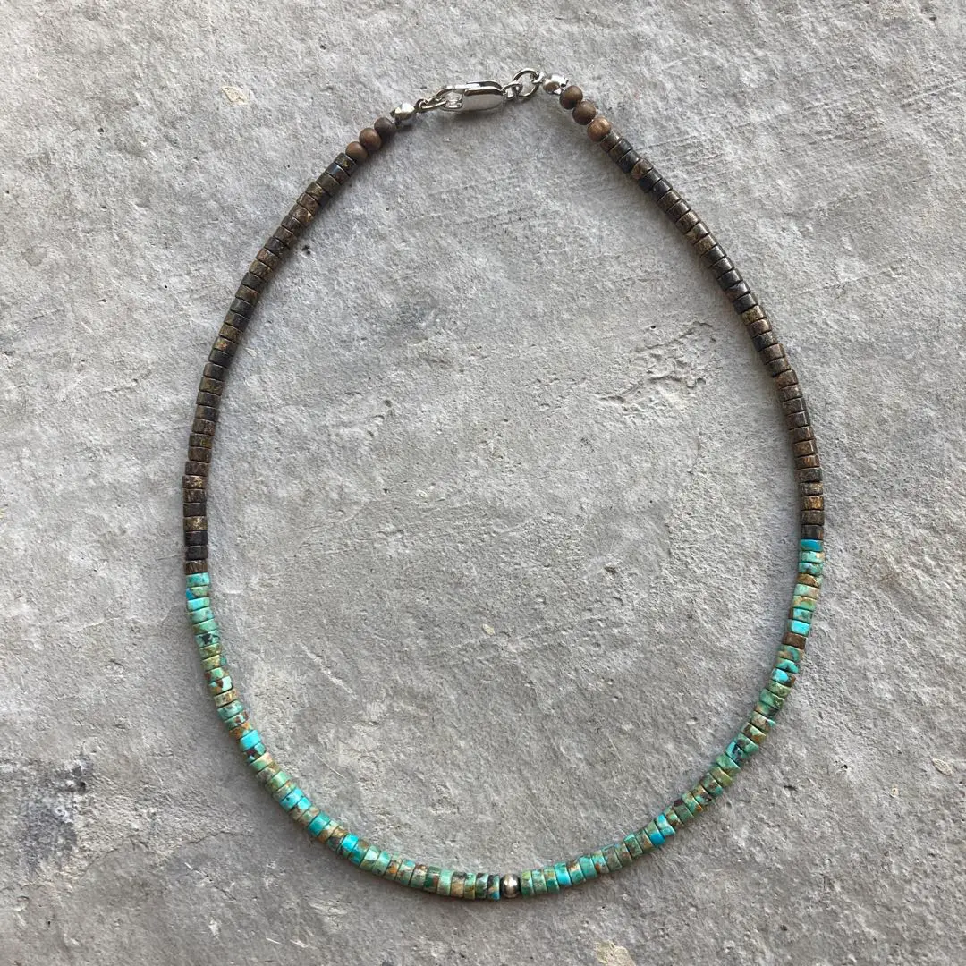 Thumbnail of 192 Natural Turquoise and Bronzite Necklace with Santo Domingo and Navajo Pearls