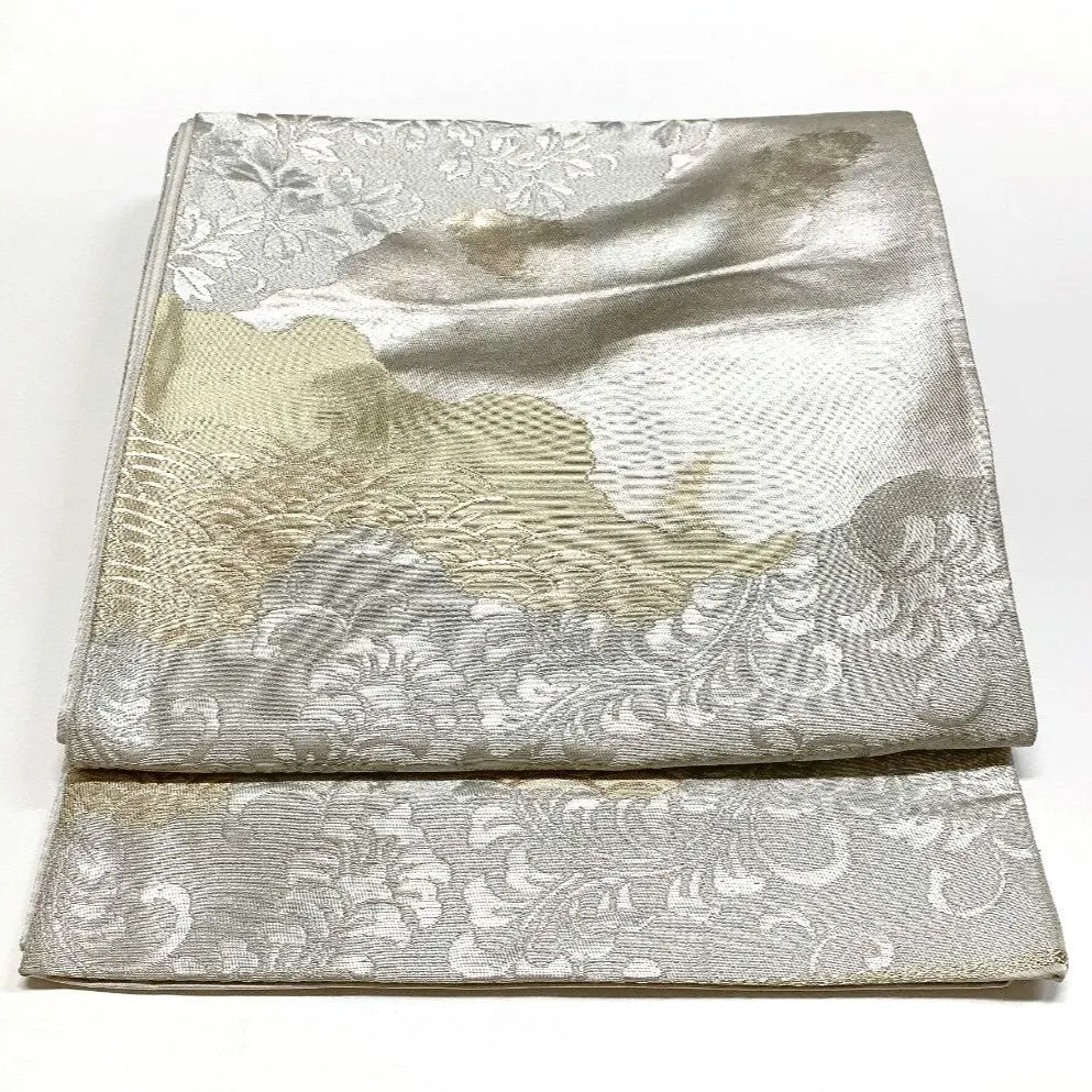 Thumbnail of [5297] Fukuro Obi (Japanese formal obi) Floral Arabesque Pattern Gold and Silver Coloring, Roppou (six-section design), Unfinished, Silk, Kimono, Formal