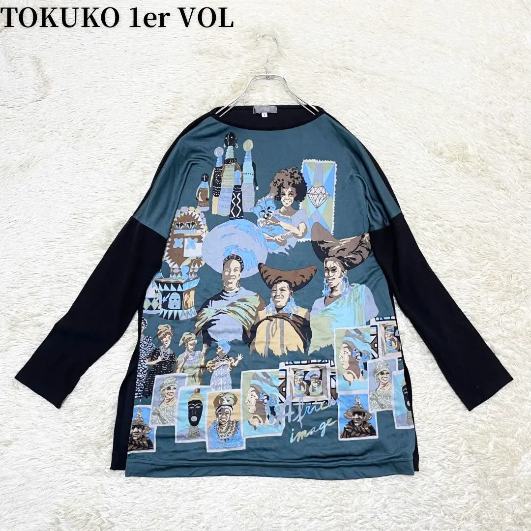 『美品』⭐️トクコプルミエヴォル⭐️千草色豪華蝶々の柄で可愛いトップス❣️ 美品』⭐️トクコプルミエヴォル⭐️黒地に綺麗なお花のAライン