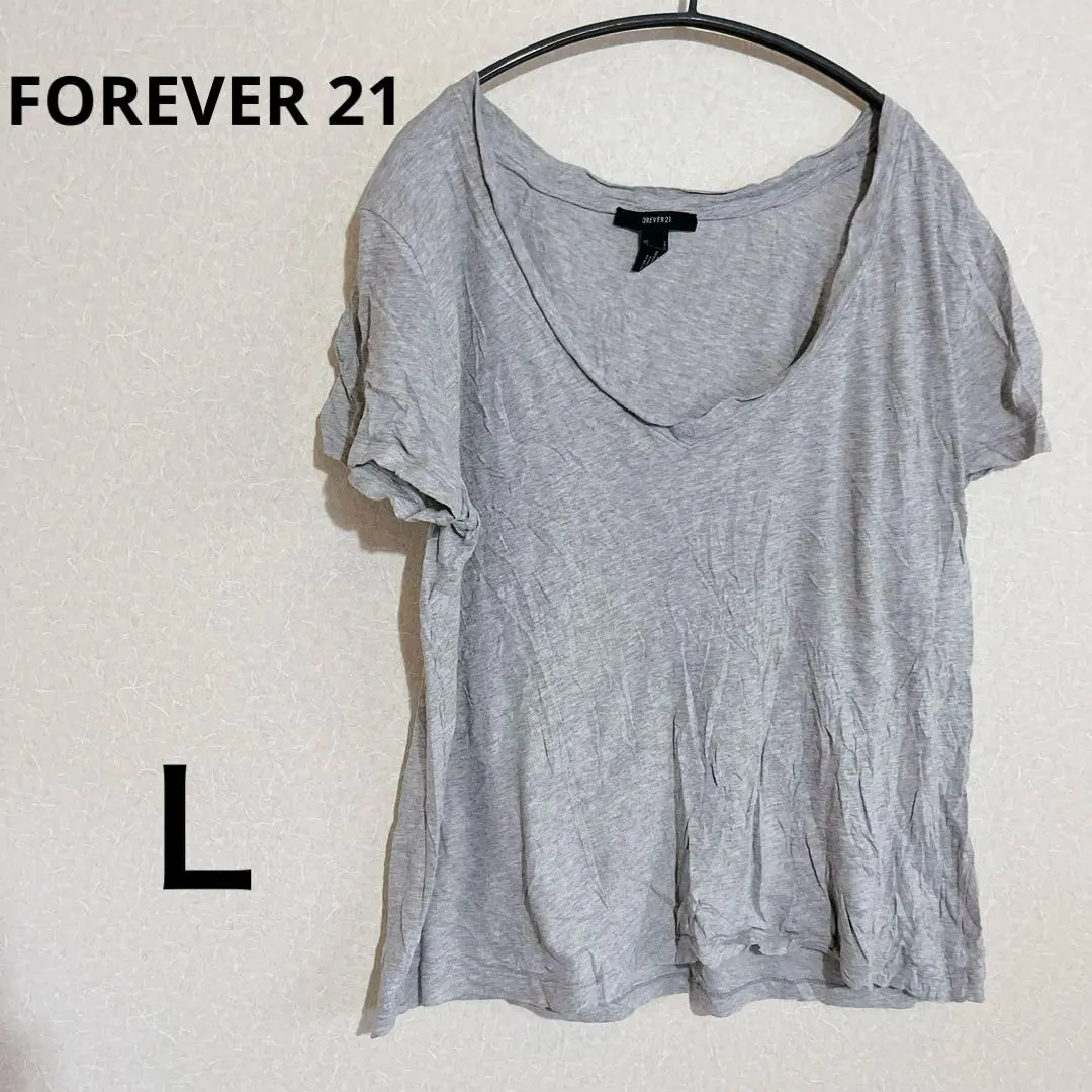 Thumbnail of Great Deal! FOREVER 21 Gray V-Neck T-Shirt 【L】 Top