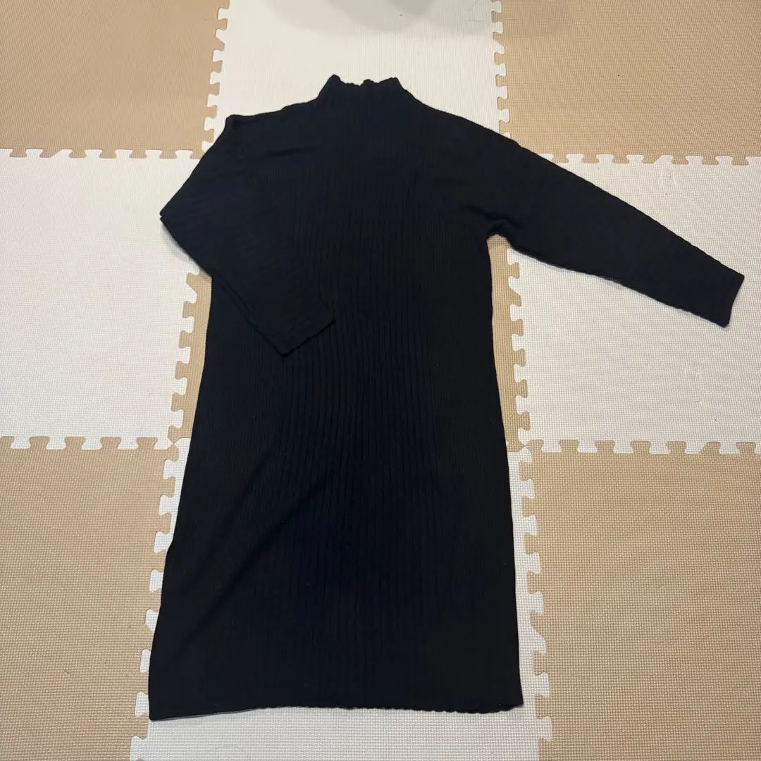 Thumbnail of 【Excellent Condition】MOUSSY Black Ribbed Knit Long Sleeve Dress Free Size Black High Neck