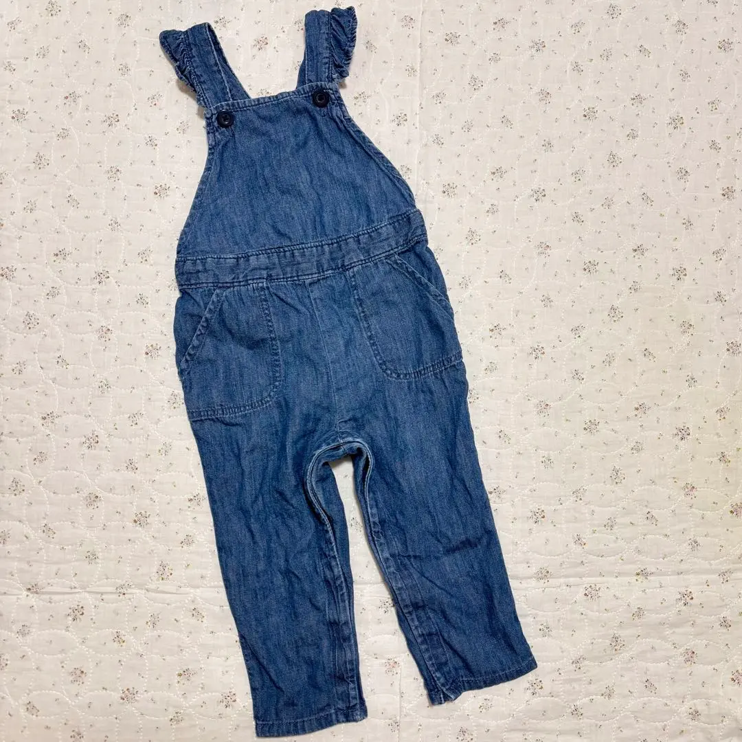 GAP ♪ 嬰兒 牛仔背帶褲 藍色 荷葉邊設計 80cm 的縮圖