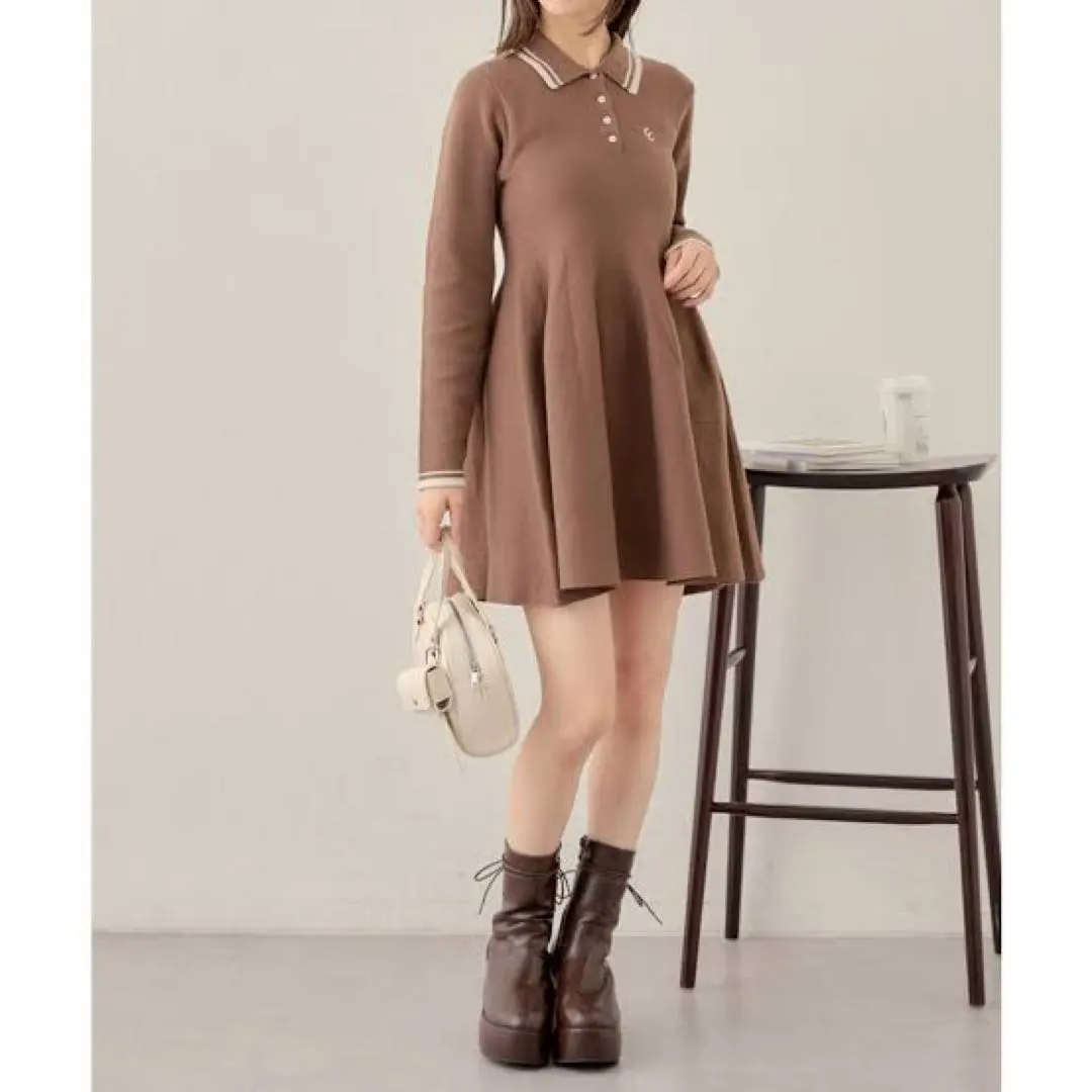 Thumbnail of Chico New Color Block Polo Knit Mini Dress - Brown