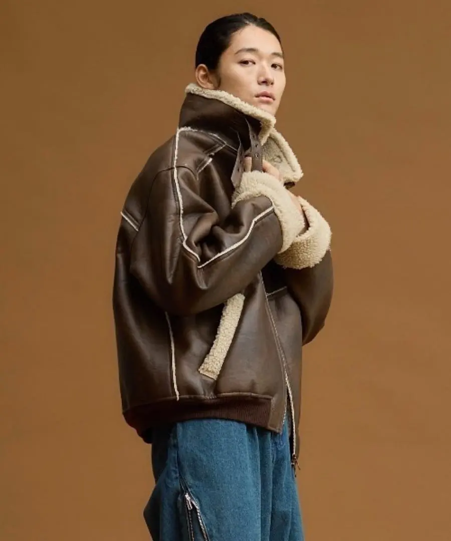 Thumbnail of (Rare) Soerte Stand Collar Faux Mouton Jacket, L, Brown