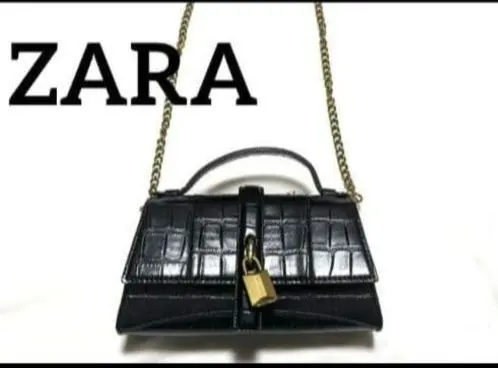 Thumbnail of ZARA Shoulder Bag Chain Cadena Crocodile Patent Black 2way