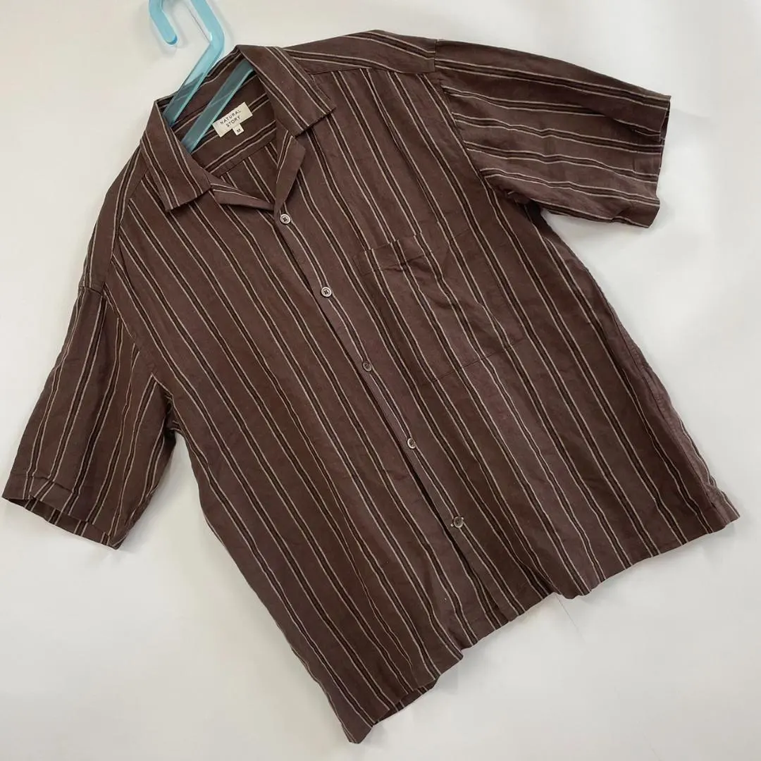 Thumbnail of ⭐Natural Story⭐ Short Sleeve Shirt Stripe Simple Brown Casual