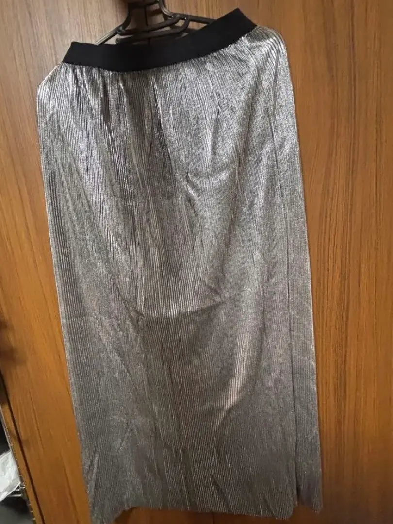 Thumbnail of Silver pleated long skirt