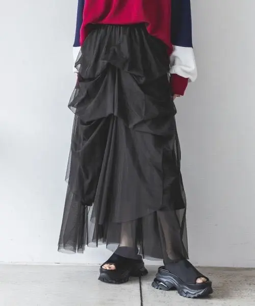 ★【全新附吊牌】JEANASIS ジーナシス 打褶蓬蓬紗裙 的縮圖