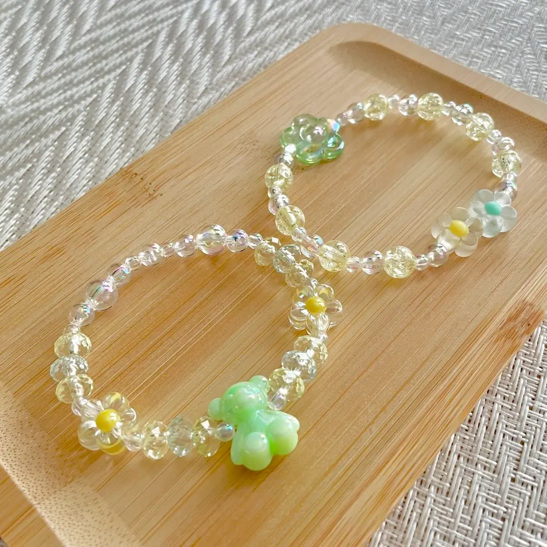 Thumbnail of Handmade Bear and Flower Bracelets - Set of 2 - Green x Yellow